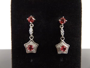 .925 Sterling Silver Pink Sapphire Crystal Star Post Dangle Earrings