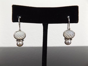 .925 Sterling Silver Cultured and Mother of Pearl Double Hook Earrings