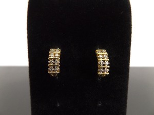 .925 Sterling Silver Half Hoop Accented Vermeil Post Earrings