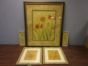 lot 732 image: CHERI BLUM ROW OF RED AMARYLLIS I PRINT, TRADITIONAL FLOWER PRINTS.