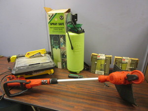 lot 751 image: BLACK & DECKER WEED WACKER, TILE SAW, PRESSURE SPRAYER