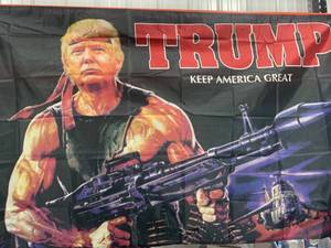 lot 15 image: Donald Trump Rambo 3 x 5 Rambo Flag