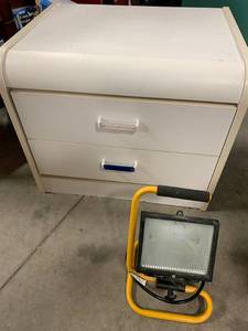 lot 77 image: 2 Drawer Cabinet & Halogen Light
