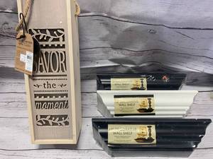 lot 102 image: Lighted Wine Caddy & 2 Floating Shelves