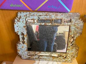 lot 29 image: Vintage Green Metal Mirror