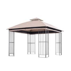 lot 281 image: Garden Treasures L-GZ038PST-F.   Brown Metal Square Semi- Gazebo (Exterior 10.83-ft x 10.83-ft Foundation 9.84-ft x 9.84-ft) - Was told there was slight damage.