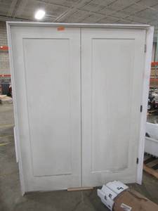 lot 214 image: Jeld-Wen 60 X 80 X 3 58 Wall. (30 X 30 X 80) Single Panel, Solid Core Interior French Door System, Primed With Nickel Hinges, No Bore.