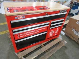 lot 218 image: CRAFTSMAN Heavy-Duty 41 X 18 X 34 Tall 7-Drawer Ball-bearing Steel Tool Cabinet (Red w Black Drawers)