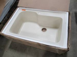 lot 248 image: Swan Dual Mount Composite 33 X 22 X 10 1-Hole Single Bowl Kitchen Sink in Bone.