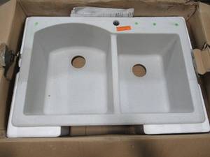 lot 250 image: Swan Drop-InUndermount Granite 33 X 22 X 9 1-Hole Double Bowl Kitchen Sink in Bianca