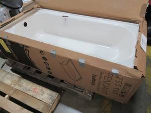lot 251 image: Briggs White Porcelain Enameled Steel Rectangular Skirted Bathtub with Left-Hand Drain - Small Enamel Damage on Back RH Corner by Tile Flange.
