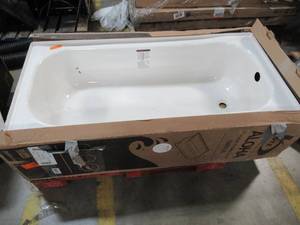 lot 252 image: Bootz 60 X 30 X 14 14 Aloha Right Drain Rectangular Alcove Soaking Bathtub in White - Internal Enamel Damage.