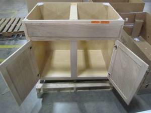 lot 134 image: Project Source 36-in W x 34.5-in H x 24-in D Unfinished BrownTan Oak Sink Base Cabinet SB36