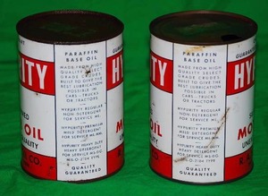 Antique Hypurity motor oil cans