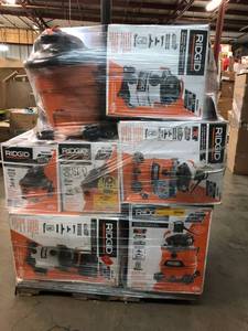 lot 4 image: Pallet of assorted Ridgid Vacuums different sizes and  arious conditions cutomer  returns