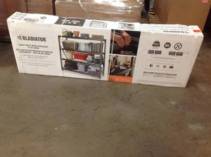 lot 16 image: Gladiator 72 in. H x 77 in. W x 24 in. D 4-Shelf Welded Steel Garage Shelving Unit