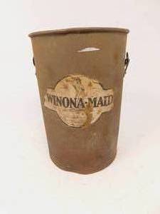 lot 56 image: VINTAGE FARM MILK CREAM WATER FEED CAN WINONA-MAID WINONA MINN