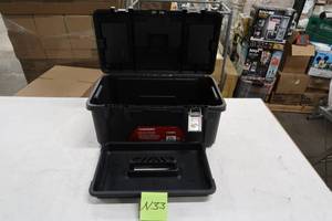 lot N33 image: Husky 22 in. Plastic Portable Tool Box with Metal Latches in Black BROKEN CLIP LATCH