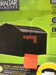 lot 13 image: Gibraltar Mailboxes Storehouse Galvanized Steel Black Extra Large Parcel Mailbox in good condition