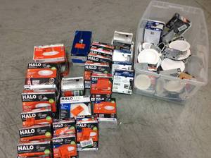 lot 100 image: HUGE LOT OF HALO LED MOUNT DOWNLIGHT & DIRECT MOUNT BAFFLE TRIM NOT CHECKED in good Condition