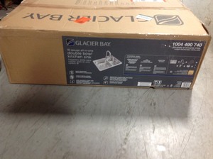lot 107 image: Glacier Bay All-in-One Dual Mount Stainless Steel 33 in. 2-Hole Double Bowl Kitchen Sink Kit with Faucet not used