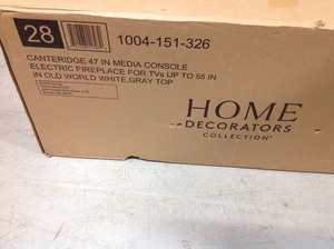 lot 103 image: Home Decorators Collection Canteridge 47 in. Freestanding Media Mantel Electric TV Stand Fireplace in Old World White with Brown Top not used
