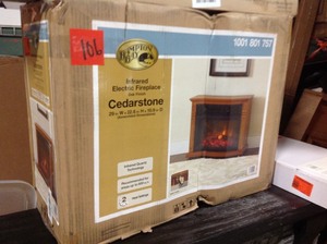 lot 106 image: Hampton Bay Cedarstone 29 in. 3-Element Mantel Infrared Electric Fireplace in Oak not used