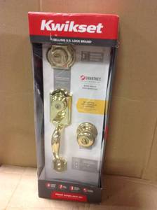 lot 18 image: Kwikset Montara Polished Brass Single Cylinder Door Handleset with Juno Entry Door Knob Featuring SmartKey Security in good condition