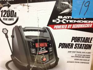 lot 19 image: Schumacher Battery Extender 12-Volt, 1,200 Amp Battery Jump Starter in good condition