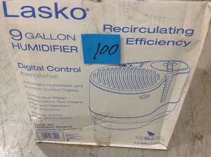 lot 100 image: Lasko 9-Gallon Recirculating Humidifier with Humidistat in good condition