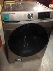lot 104 image: Samsung 7.5 cu. ft. Champagne Electric Dryer with Steam whit small scratch and dents