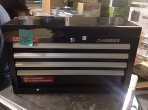 lot 106 image: Husky 26 in. W 4-Drawer Tool Chest in Gloss Black
