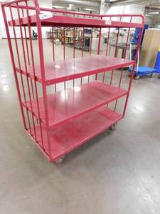 lot 393 image: Red Rolling Utility Cart - 50(w) x 59(h) x 25(d)