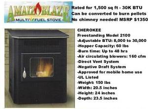 New Amaizablaze Model 2100 Corn Stove 30K BTU