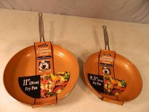 2 New Ceramic Copper Coated Pans