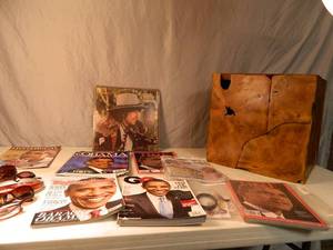 Wood Table, Obama Collectibles, Glasses, and More