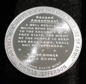 1 TROY OZ. .999 FINE SILVER 2nd AMENDMENT RIGHT TO BEAR ARMS