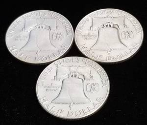 3 FRANKLIN HALF DOLLARS 1951 1951-D 1951-S