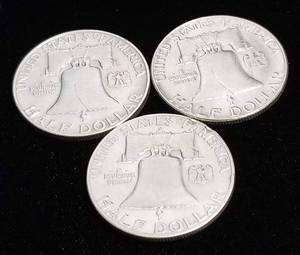 3 FRANKLIN HALF DOLLARS 1952 1952-D 1952-S