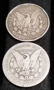 2 MORGAN SILVER DOLLARS 1881-S 1921-D
