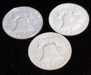 3 FRANKLIN HALF DOLLARS 1953 1953-D 1953-S