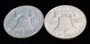 2 FRANKLIN HALF DOLLARS 1955 1956
