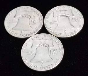 3 FRANKLIN HALF DOLLARS 1954 1954-D 1954-S
