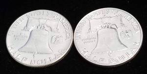 2 FRANKLIN HALF DOLLARS 1958 1958-D