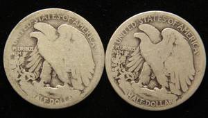 2 EARLY DATE WALKING LIBERTY HALF DOLLARS 1917-D obv 1918-S