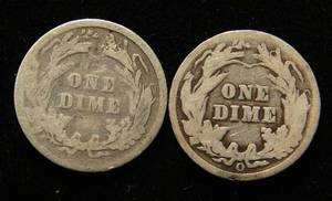 2 BARBER DIMES 1892 1906-O