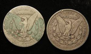 2 MORGAN SILVER DOLLARS 1879 1899-S