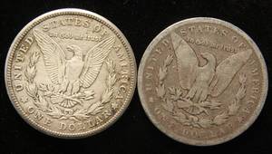 2 MORGAN SILVER DOLLARS 1880-O 1921-S