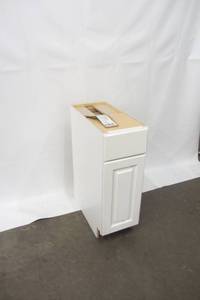 lot Z1 image: Hampton Bay Madison Assembled 12x34.5x24 in. Base Cabinet with Soft Close Drawer in Warm White