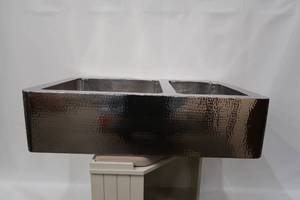 lot S9 image: Hammered Stainless Steel - Kitchen 6040 Double Farmhouse Sink 36X22